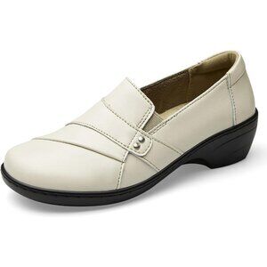 Kordal Women's Beige Slip-Ons Lightweight Leather Stylish Casual Loafers Shoes